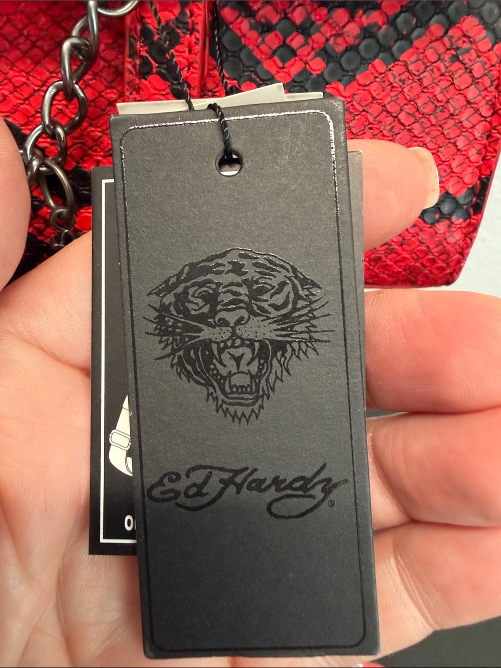 Ed Hardy | Snake-Print Top-Handle Satchel w/ Iconic Logo Bag Charms | Crossbody - Picture 2 of 9